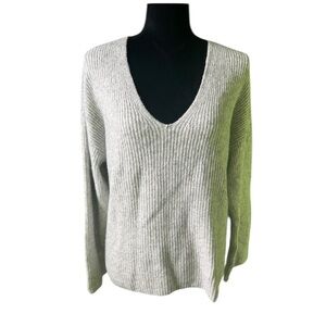 Treasure & Bond Womens Light Gray Chunky V-Neck Sweater Small